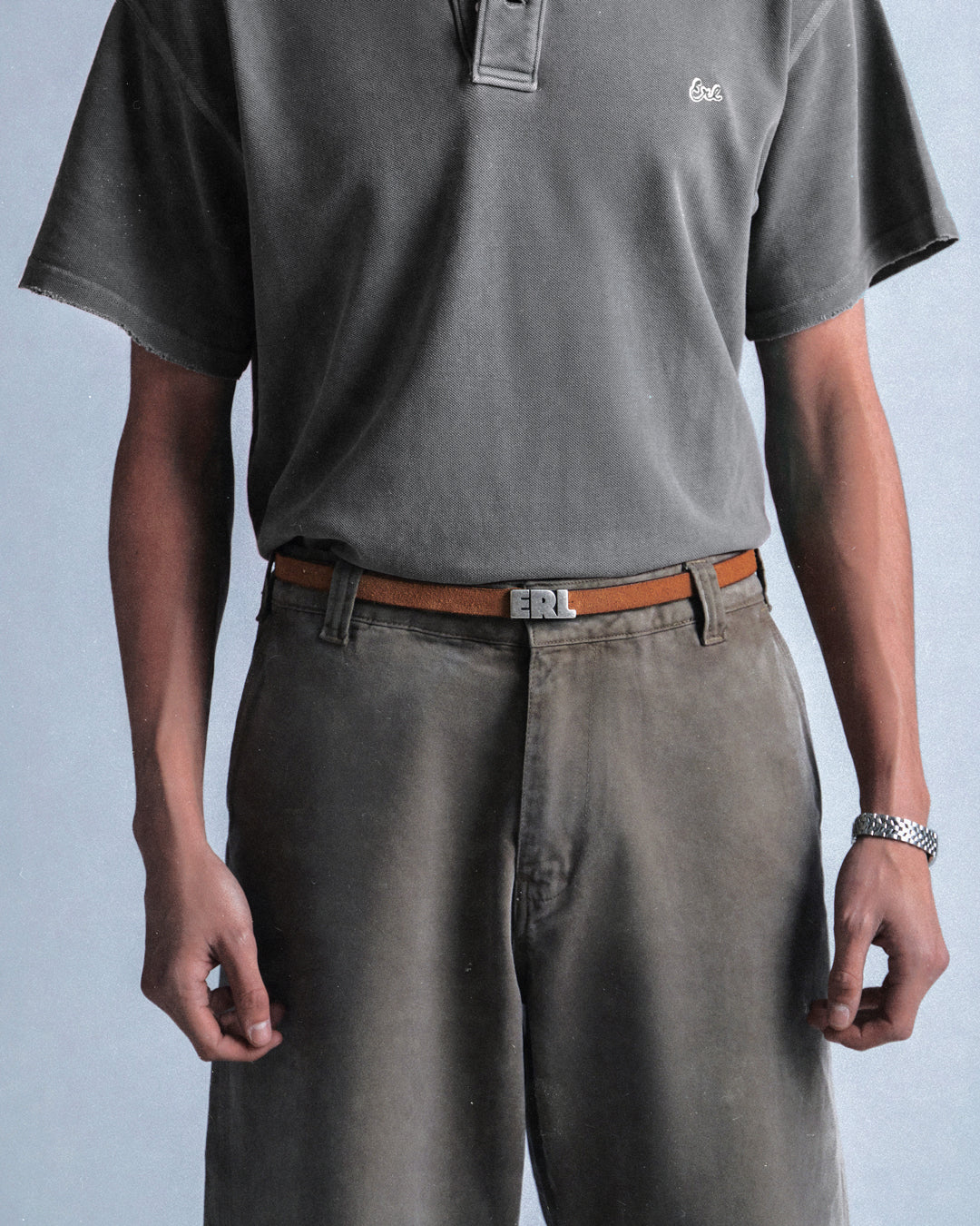 ERL LOGO SKINNY LEATHER BELT TANNED