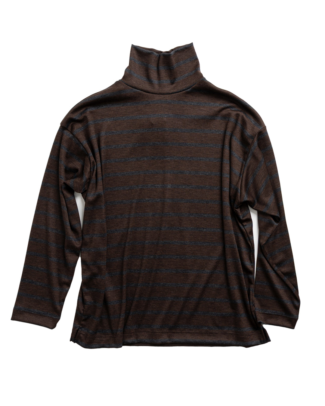 BROWN GREY STRIPES HIGH COLLAR LIGHT SWEATER