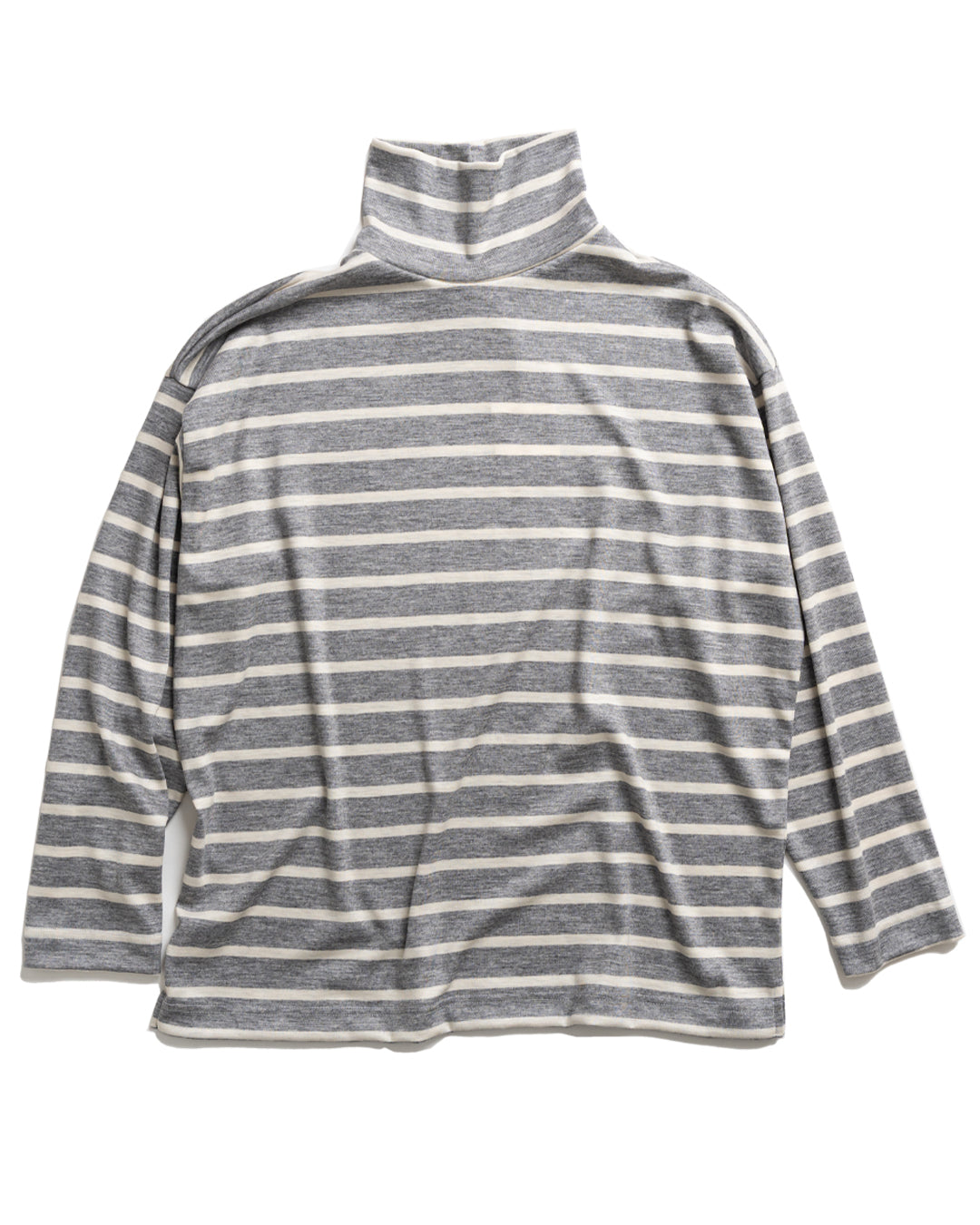 GREY IVORY STRIPES HIGH COLLAR LIGHT SWEATER