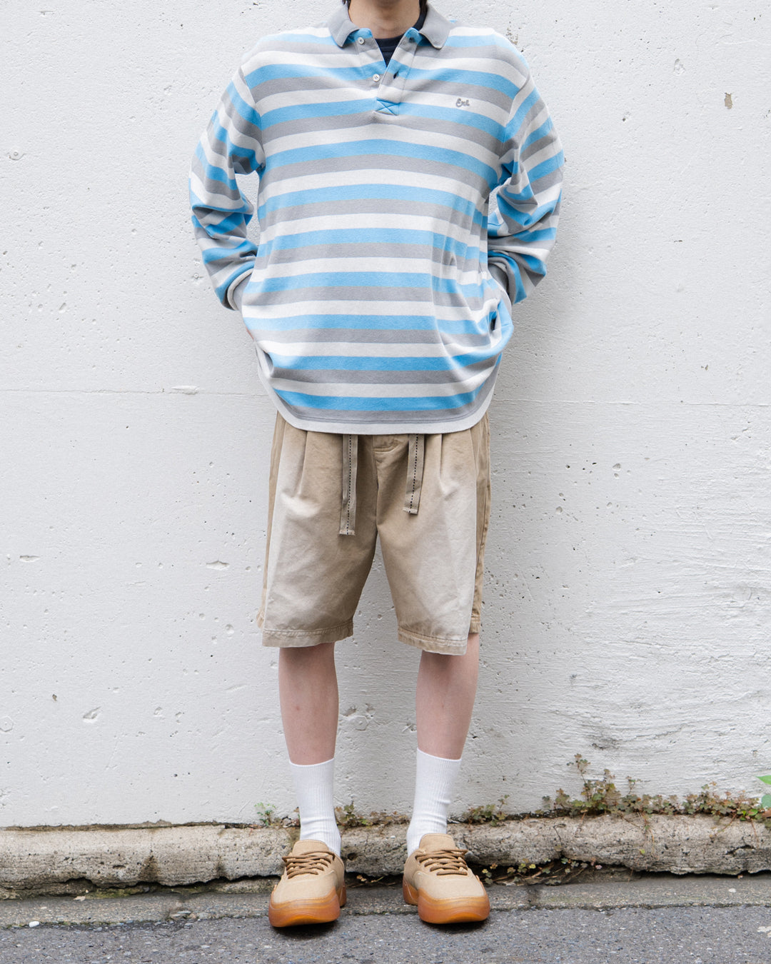 UNISEX STRIPED LONG SLEEVE POLO KNIT MULTI