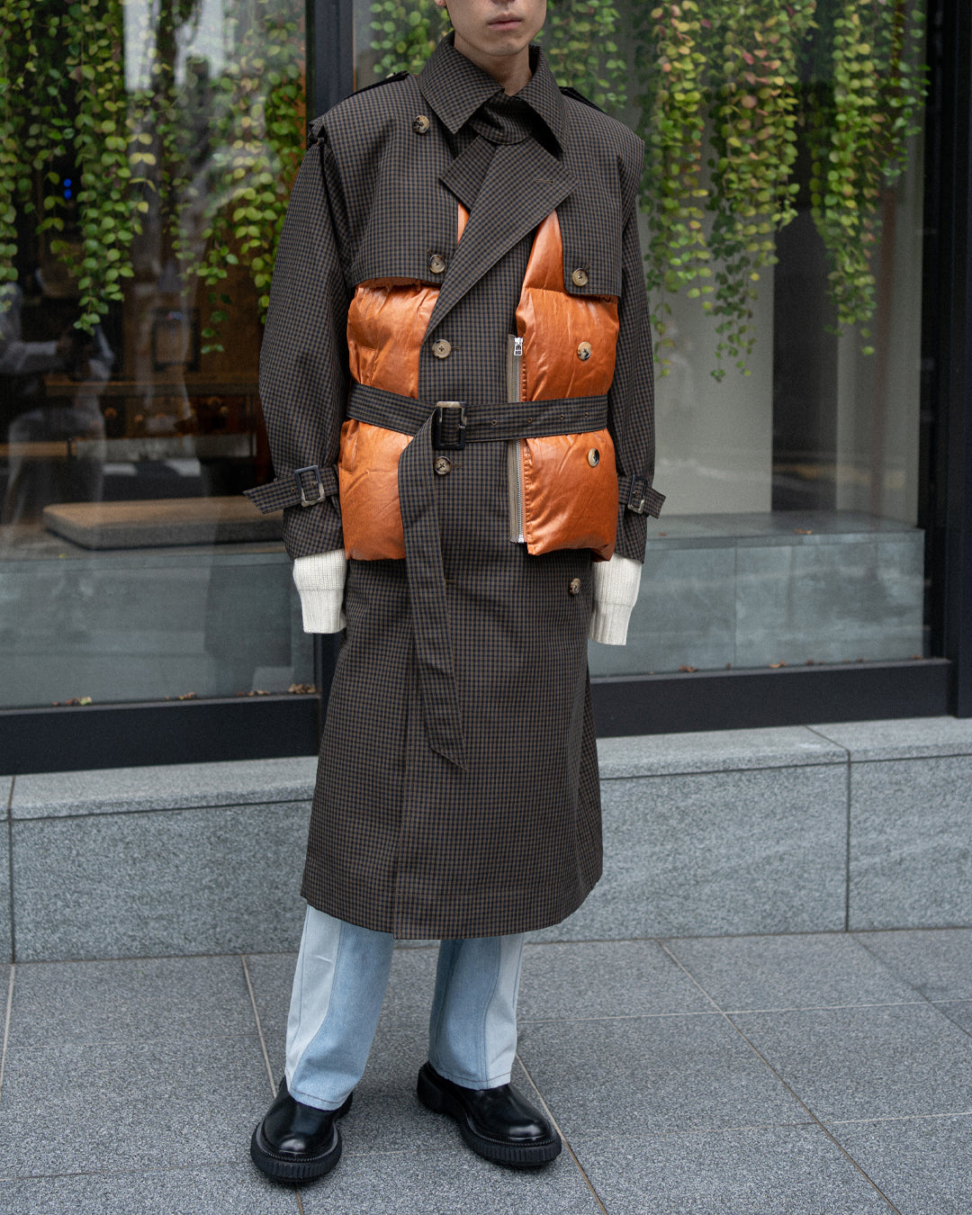 COTTON TWILL DETACHABLE LONG DOWN JACKET