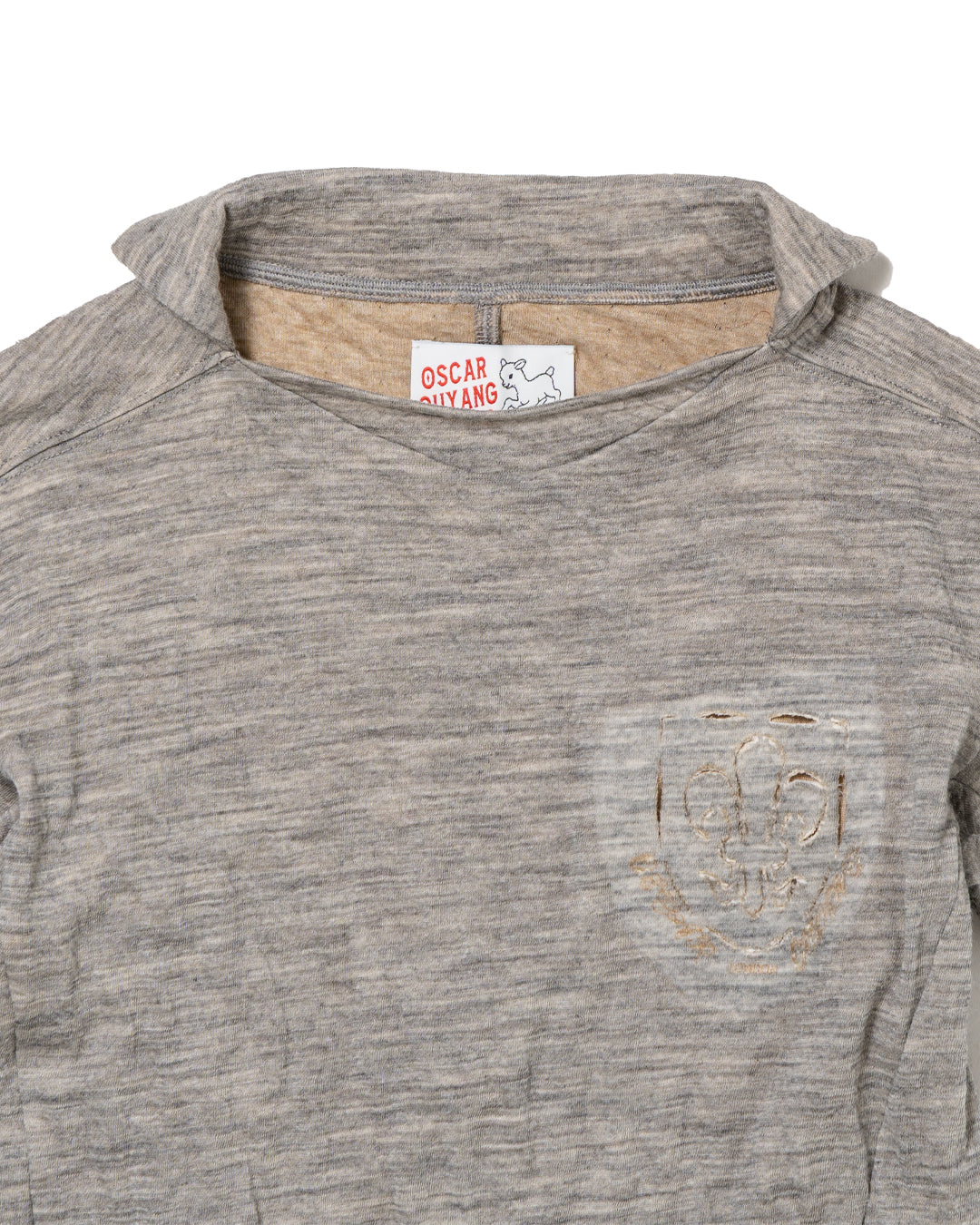FLEUR DE LYS LASER ENGRAVED DOUBLE WOOL T SHIRT GREY WOOL *LAST