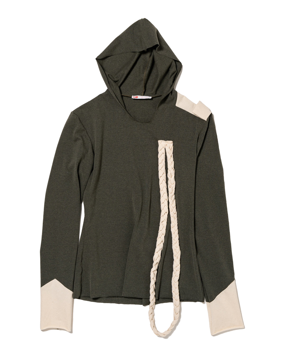 HOODIE WITH SHOULDER PATCH AND BRAIDED DRAPES