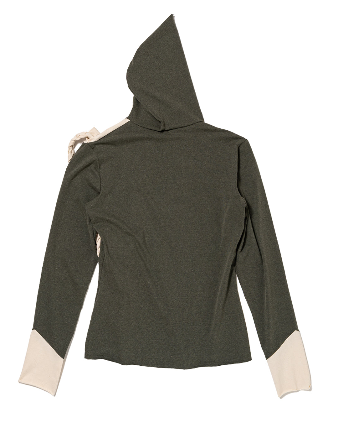 HOODIE WITH SHOULDER PATCH AND BRAIDED DRAPES