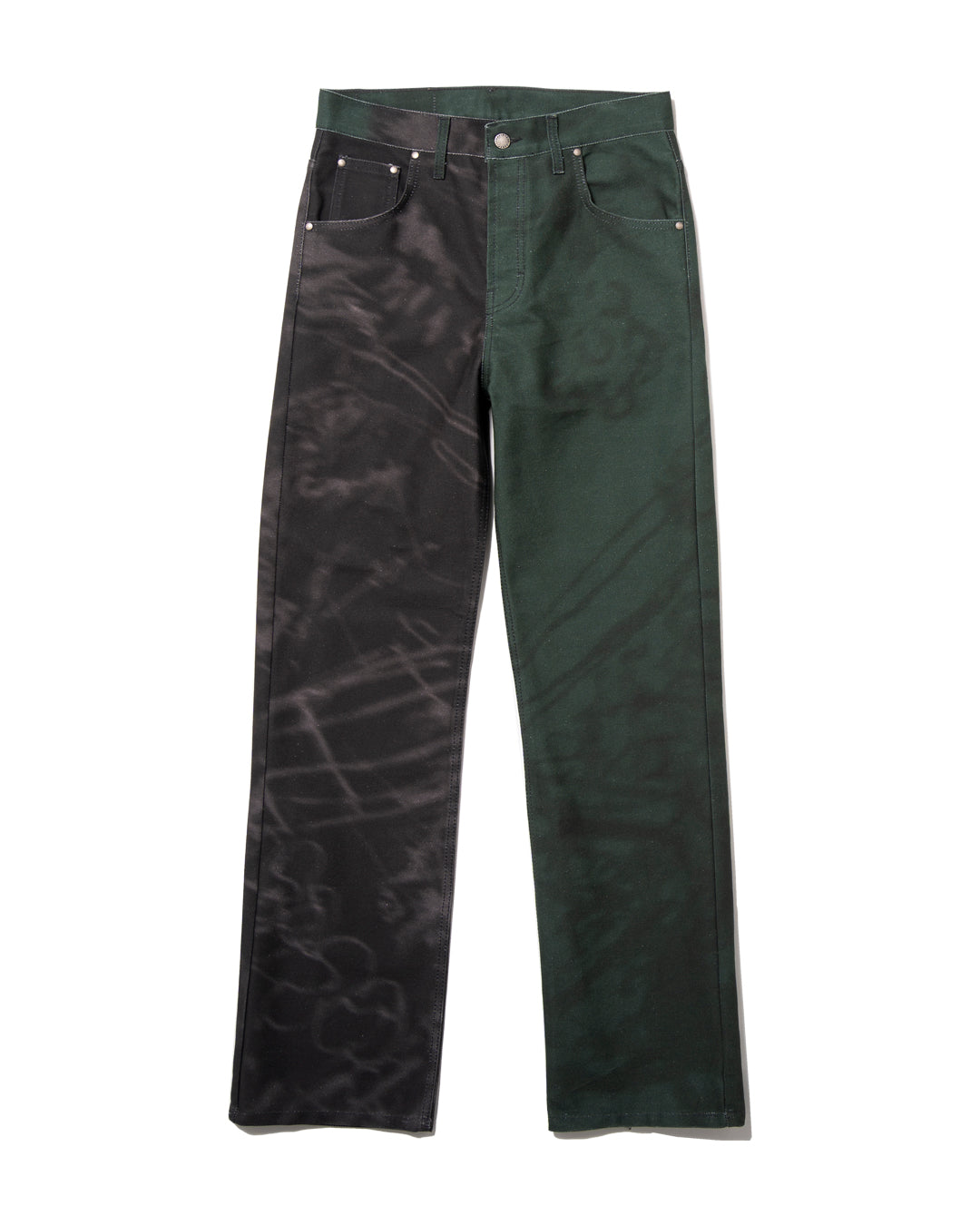 GREEN AND BLACK SPLIT DRAWINGS JEANS