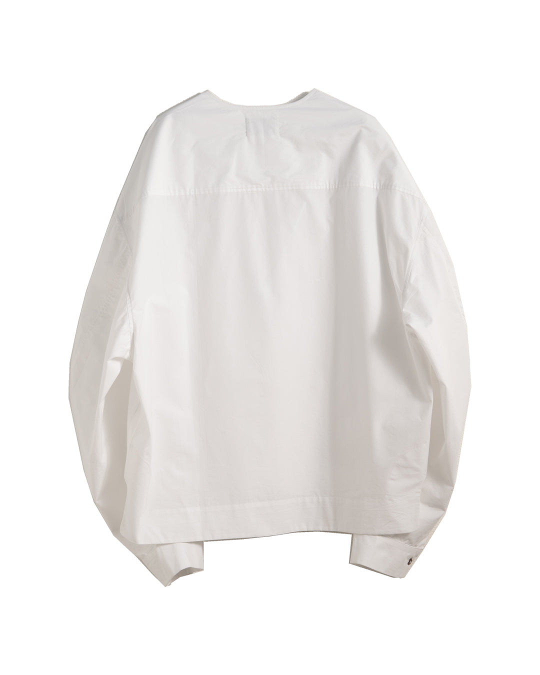 ASYMETRIC COLLARLESS POPLIN SHIRT (WHT)