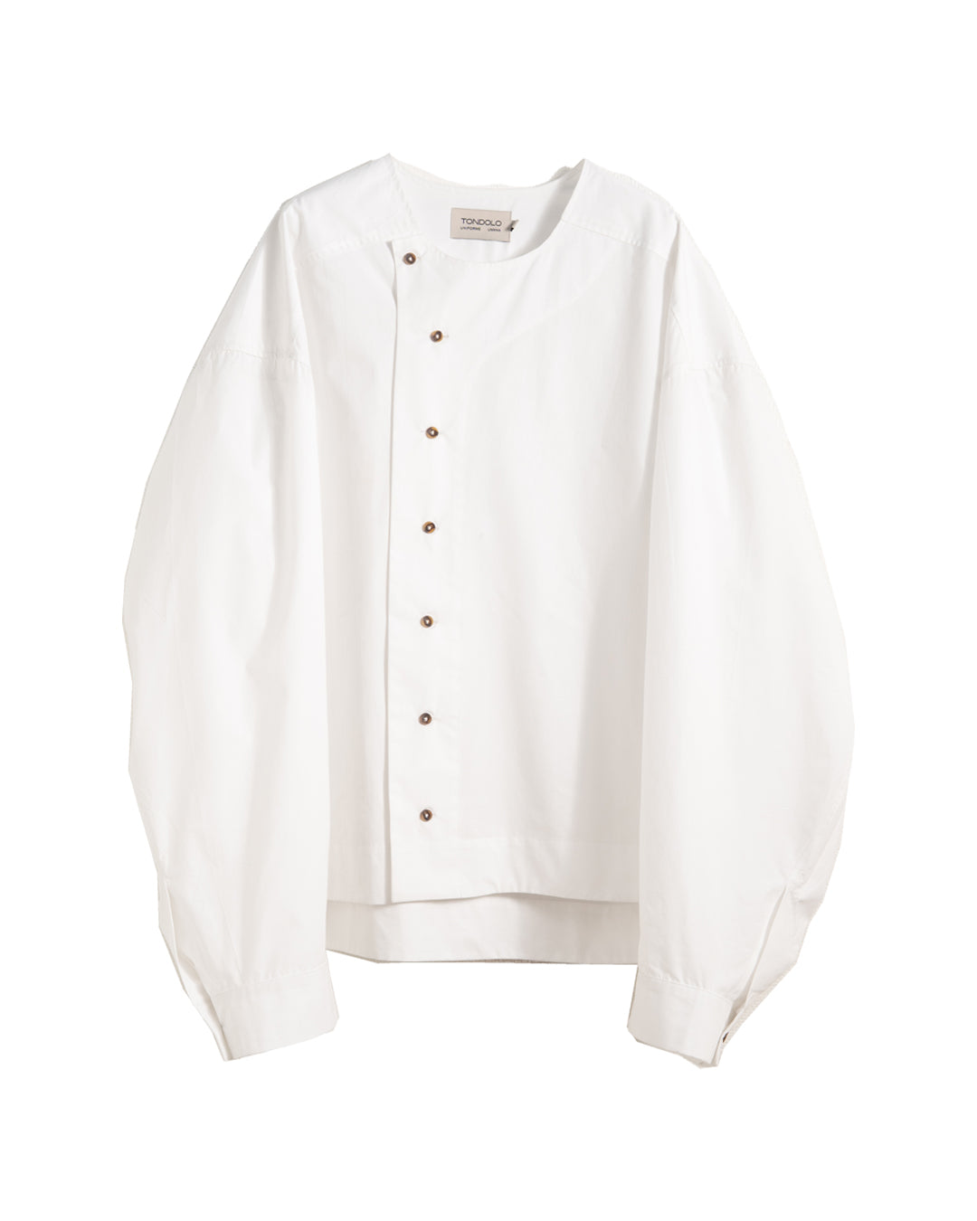 ASYMETRIC COLLARLESS POPLIN SHIRT (WHT)