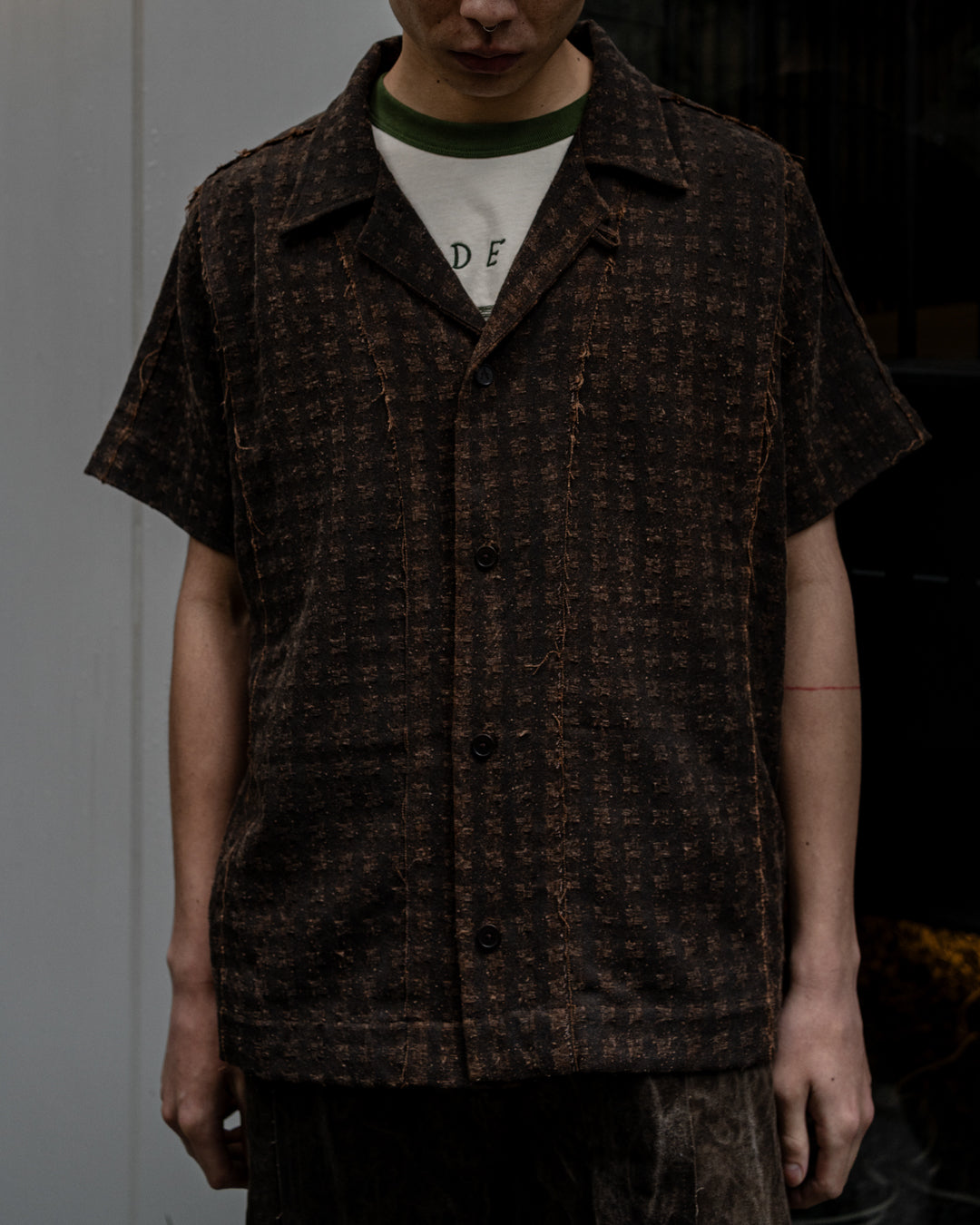 MUD DYED SILK OPEN COLLAR SHIRT WOVEN
