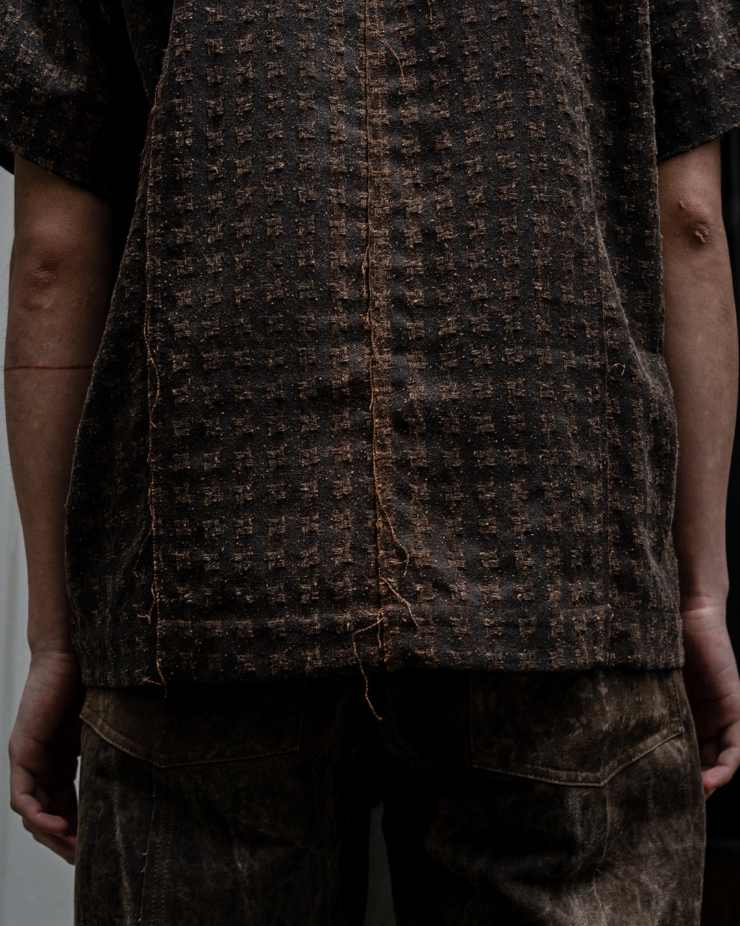 MUD DYED SILK OPEN COLLAR SHIRT WOVEN