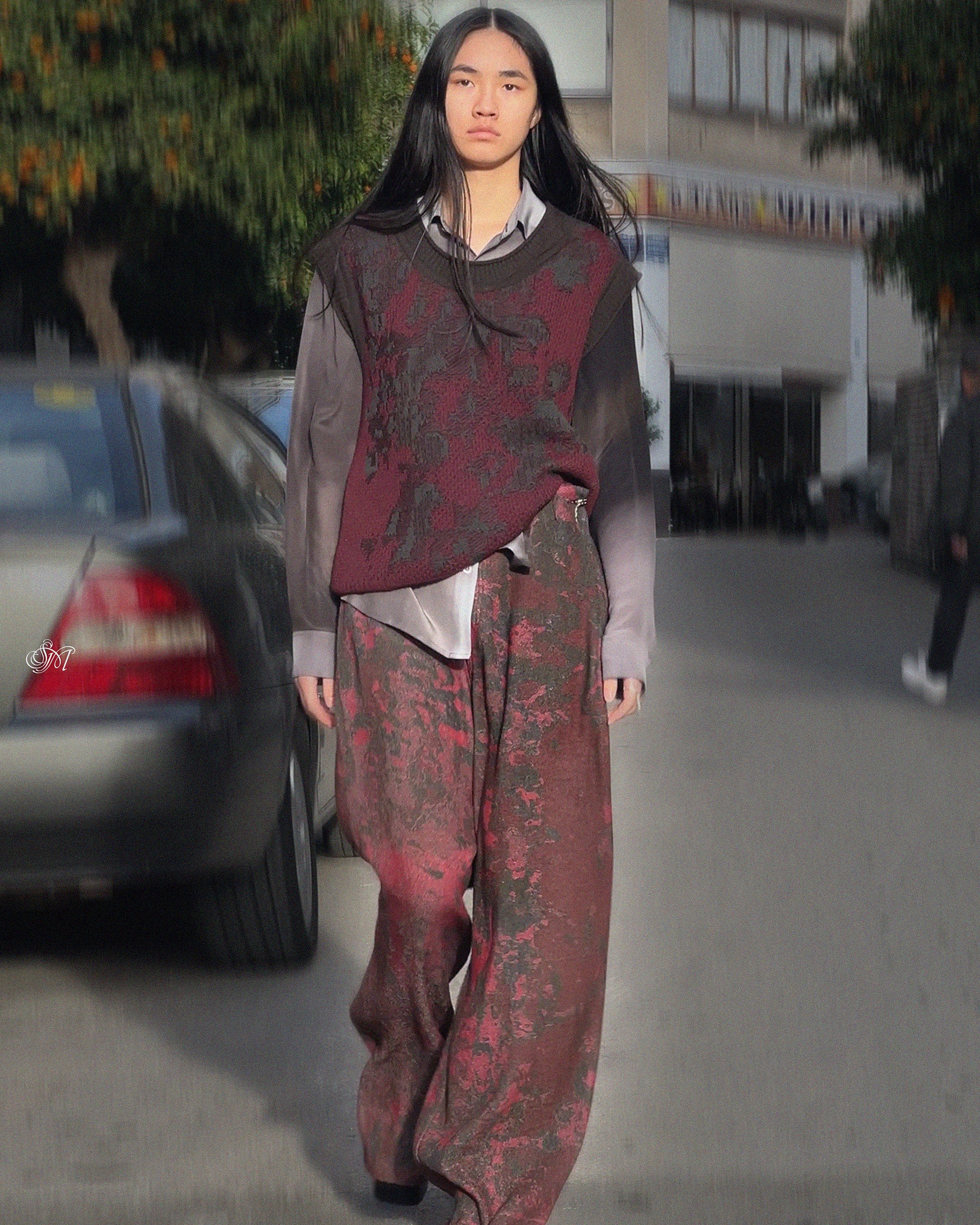 BURGUNDY/GREY/BROWN RUST KNIT VEST