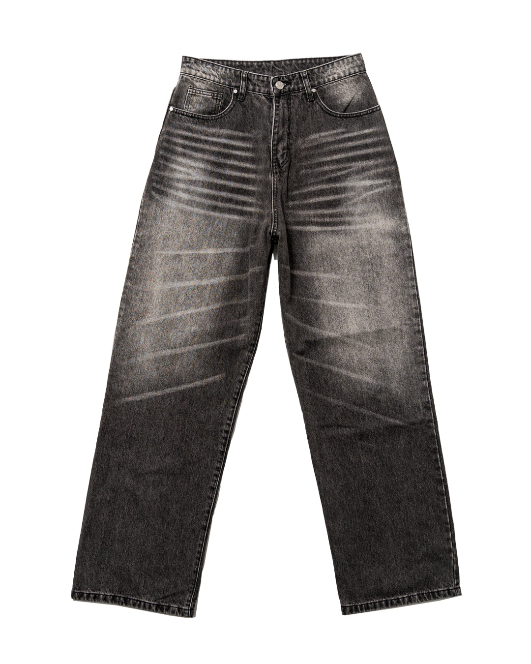 LAX BAGGY DENIM , whisker wash (BLK)