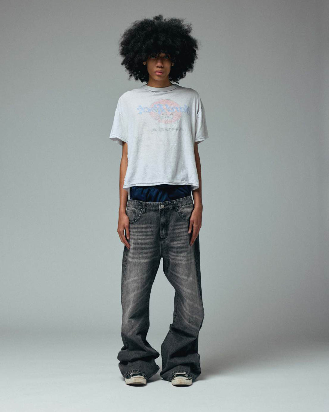 LAX BAGGY DENIM , whisker wash (BLK)