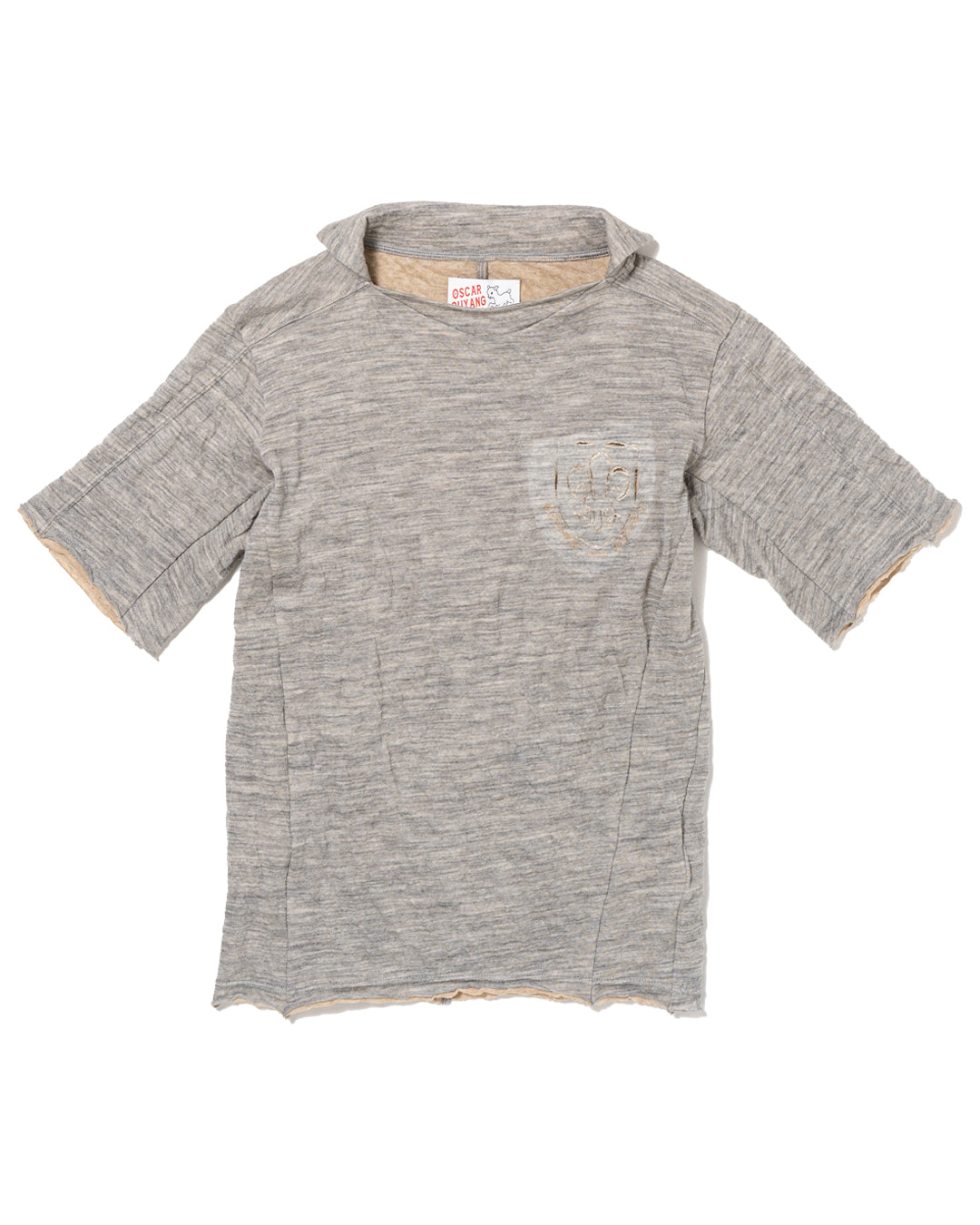 FLEUR DE LYS LASER ENGRAVED DOUBLE WOOL T SHIRT GREY WOOL *LAST