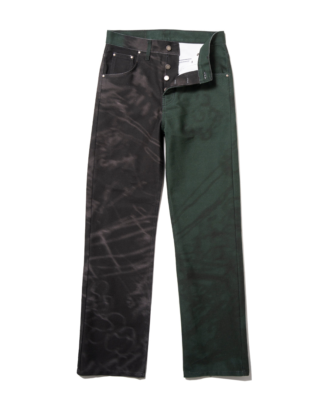 GREEN AND BLACK SPLIT DRAWINGS JEANS