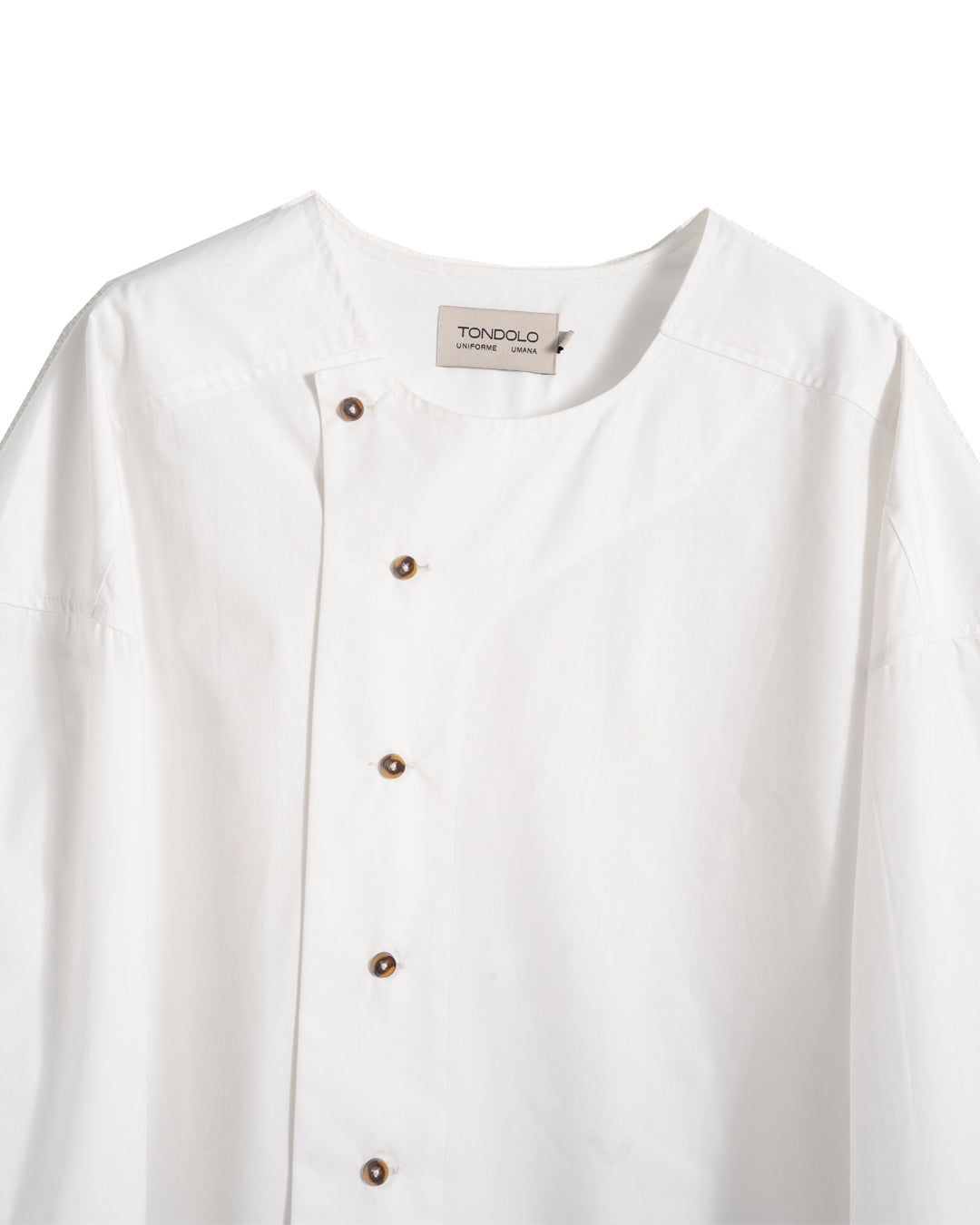 ASYMETRIC COLLARLESS POPLIN SHIRT (WHT)