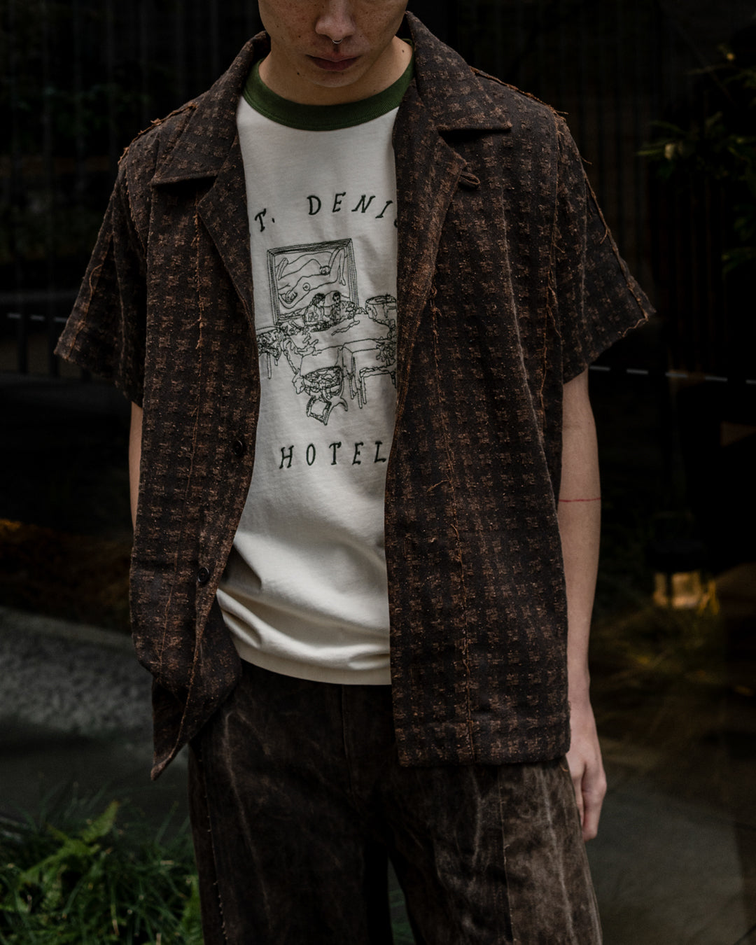 MUD DYED SILK OPEN COLLAR SHIRT WOVEN