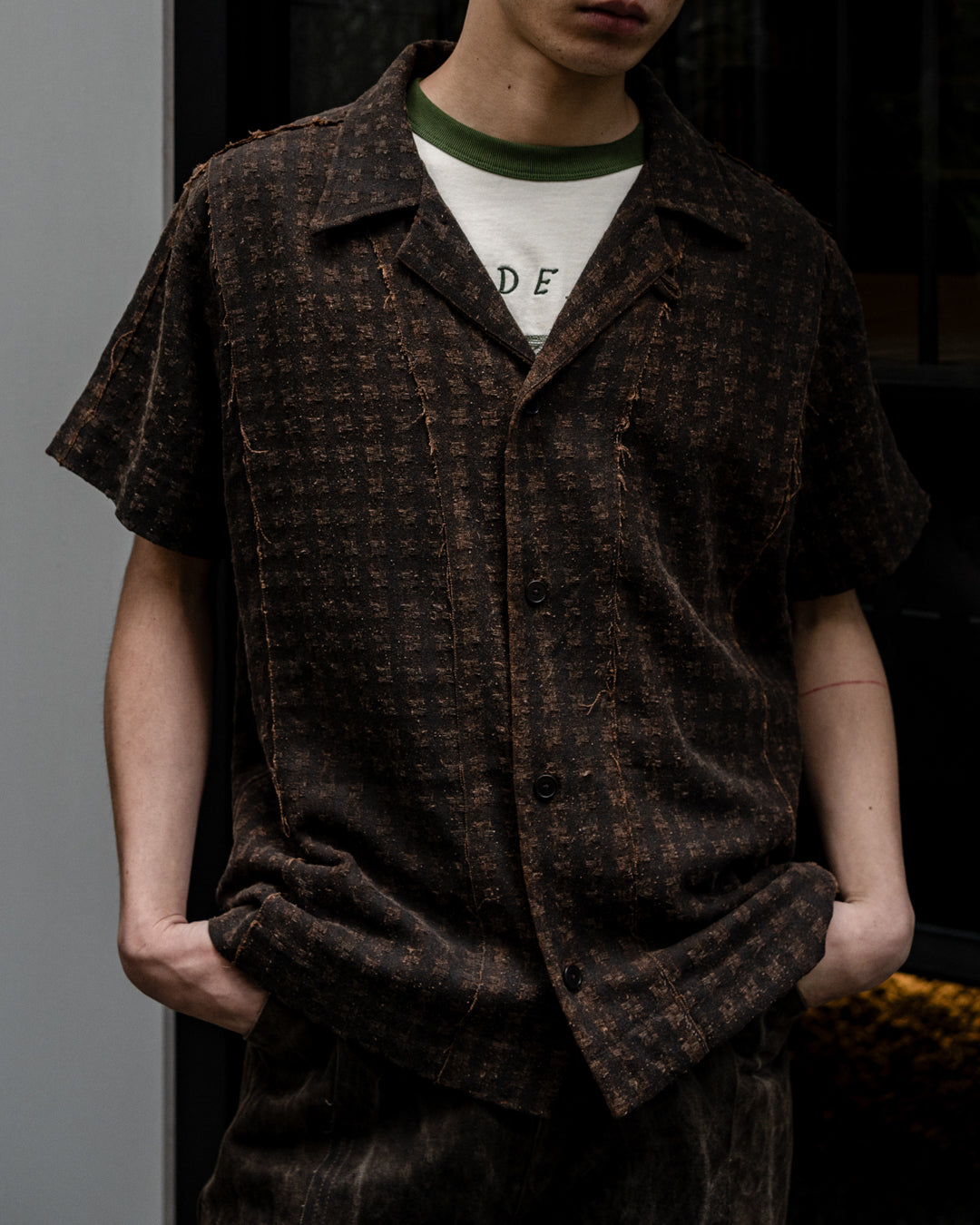 MUD DYED SILK OPEN COLLAR SHIRT WOVEN